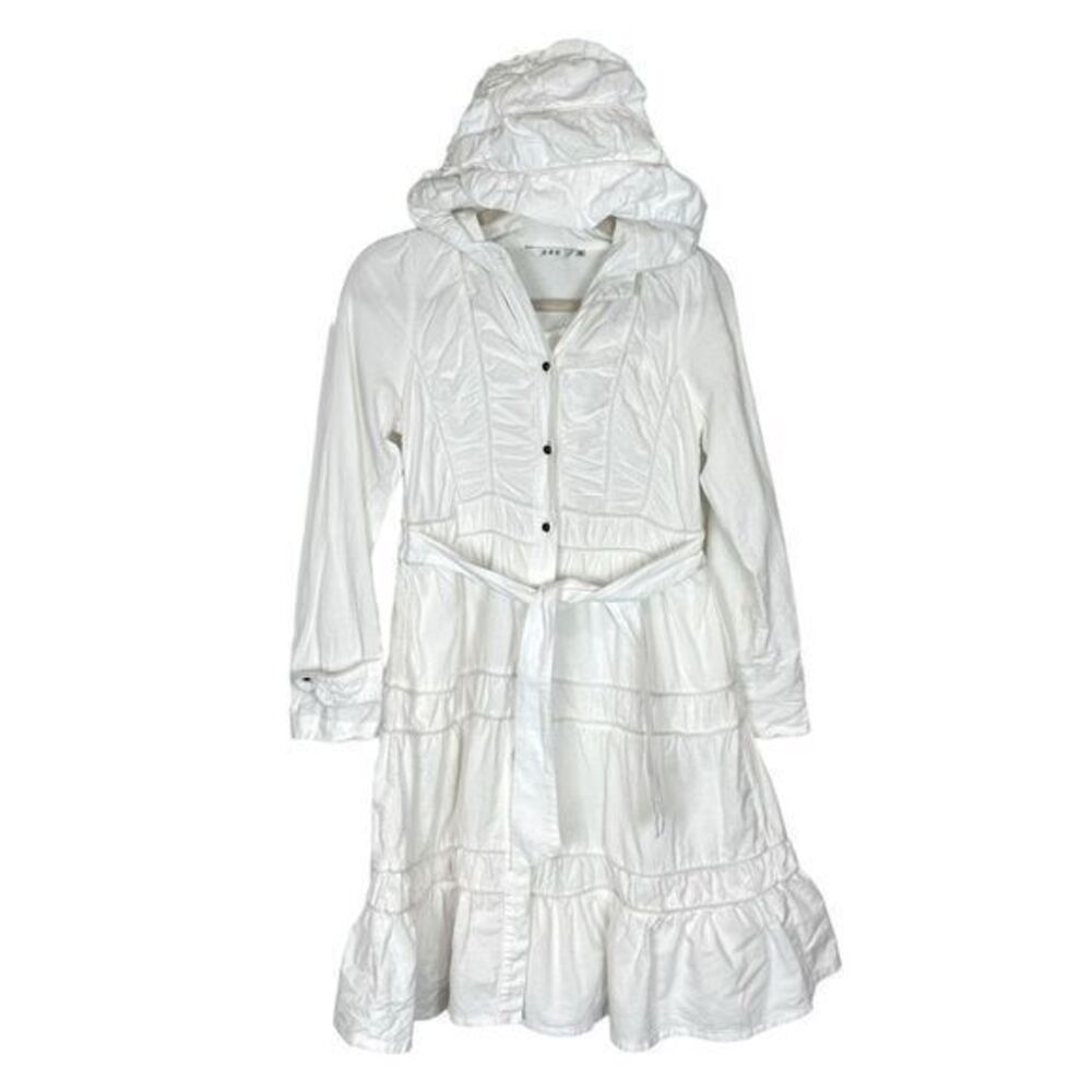 White Hooded Utility Jacket Dress with Tie Waist
